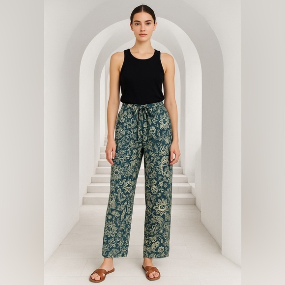 Vintage Linen Giorgio Armani Le Collezioni green floral paisley high rise pants - Picture 1 of 5